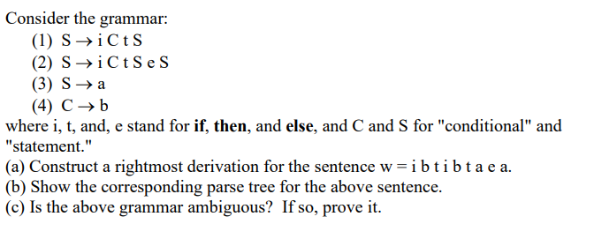 Solved Consider the grammar: (1) S→iCtS (2) S→iCtS e S (3) | Chegg.com