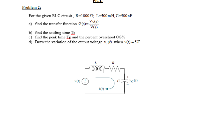 Solved 119 Problem 2 For The Given Rlc Circuit R Chegg Com