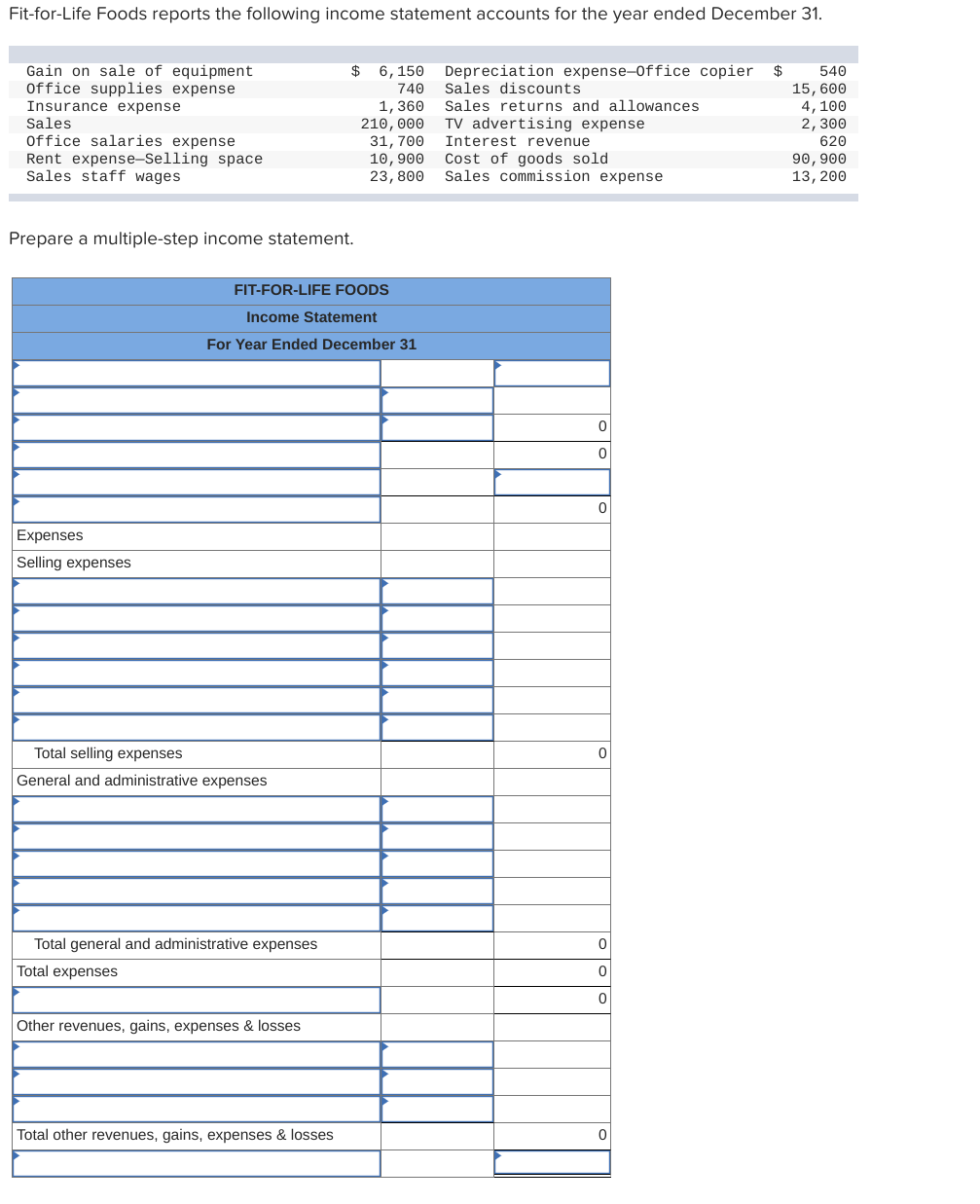 Solved Fit-for-Life Foods reports the following income | Chegg.com