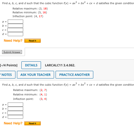 Solved Find A,b,c, And D Such That The Cubic Function | Chegg.com