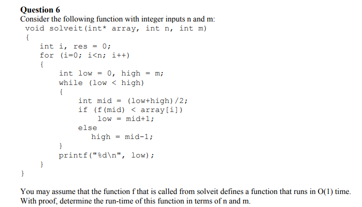 Solved Question 6 Consider the following function with | Chegg.com