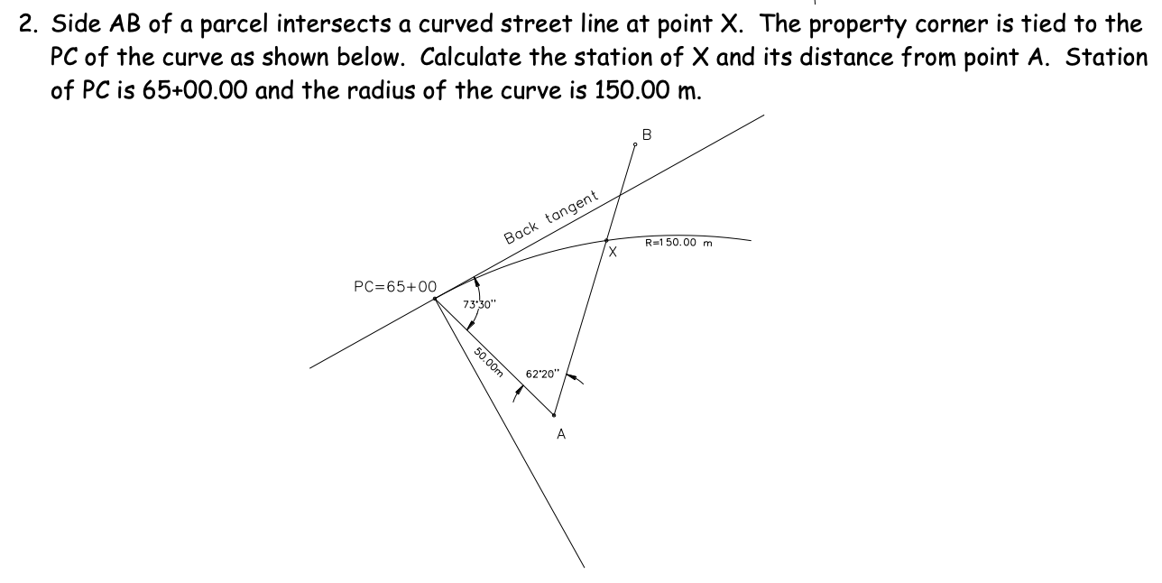 Solved 2. Side AB of a parcel intersects a curved street | Chegg.com