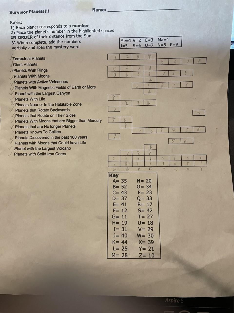 Solved Name Survivor Planets Rules 1 Each Planet Co Chegg Com