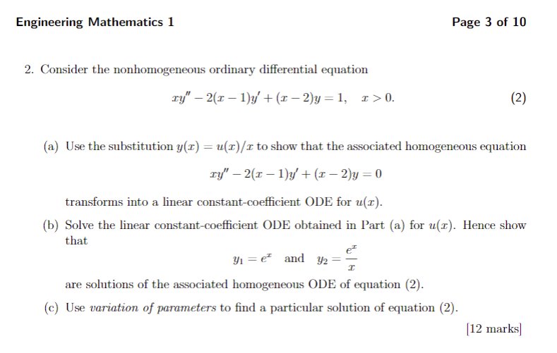Solved Engineering Mathematics 1 Page 3 of 10 2. Consider | Chegg.com
