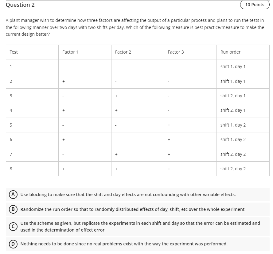 Solved A plant manager wish to determine how three factors | Chegg.com