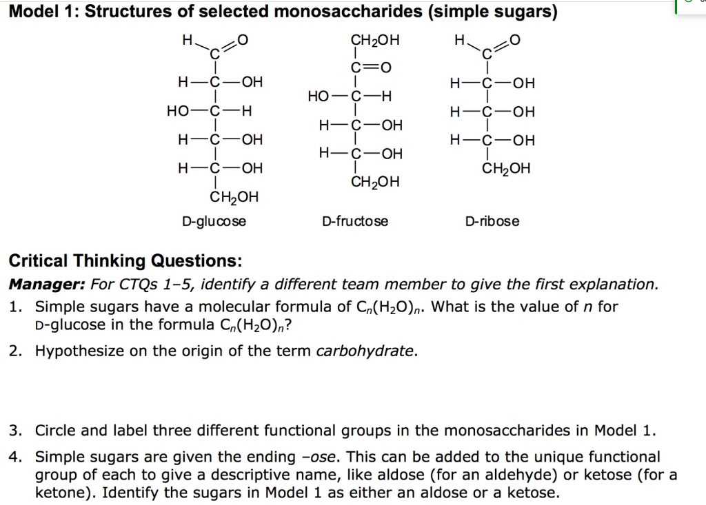 Solved Model 1 Structures of selected monosaccharides