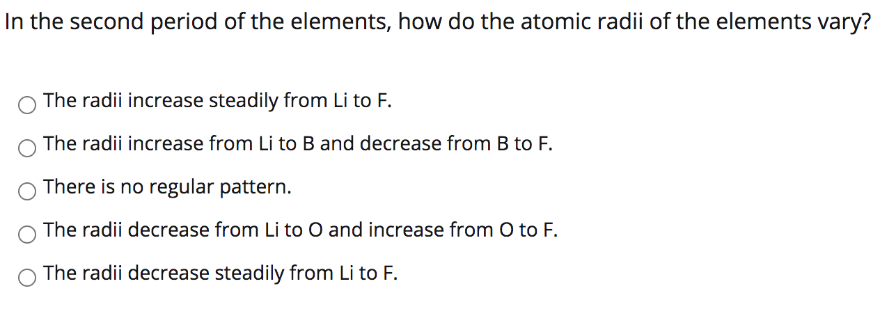 Solved In the second period of the elements, how do the | Chegg.com