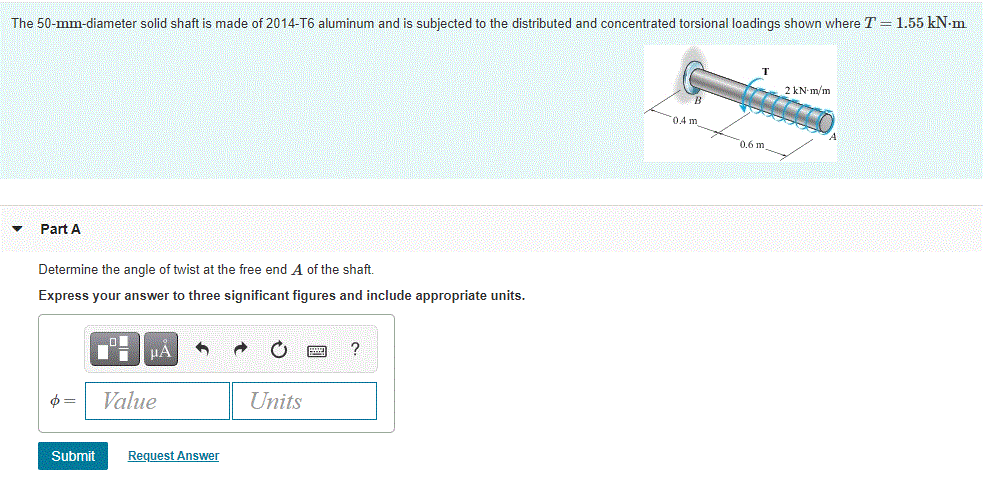 Solved The 50-mm-diameter solid shaft is made of 2014-T6 | Chegg.com