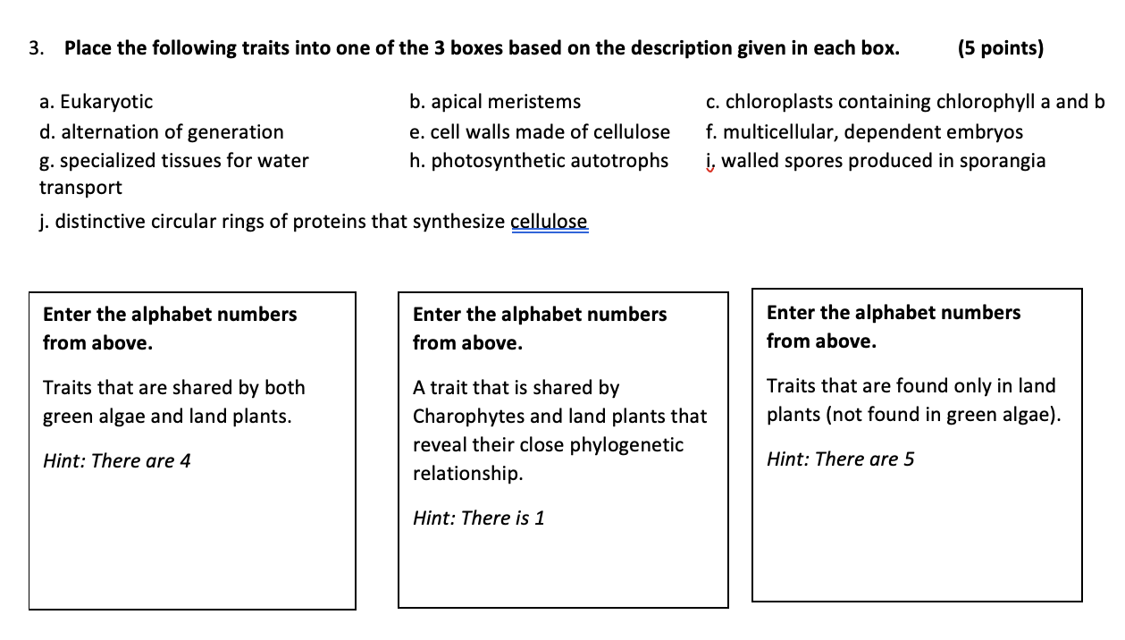 Solved 3. Place The Following Traits Into One Of The 3 Boxes | Chegg.com