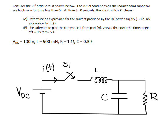 Solved Consider The 2nd Order Circuit Shown Below. The | Chegg.com