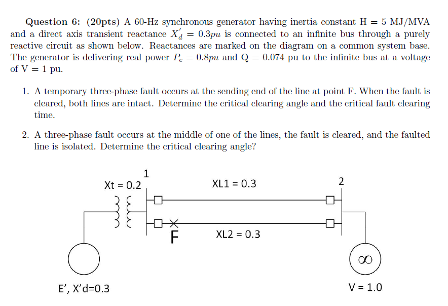 Solved Question 6: (20pts) A 60-Hz synchronous generator | Chegg.com