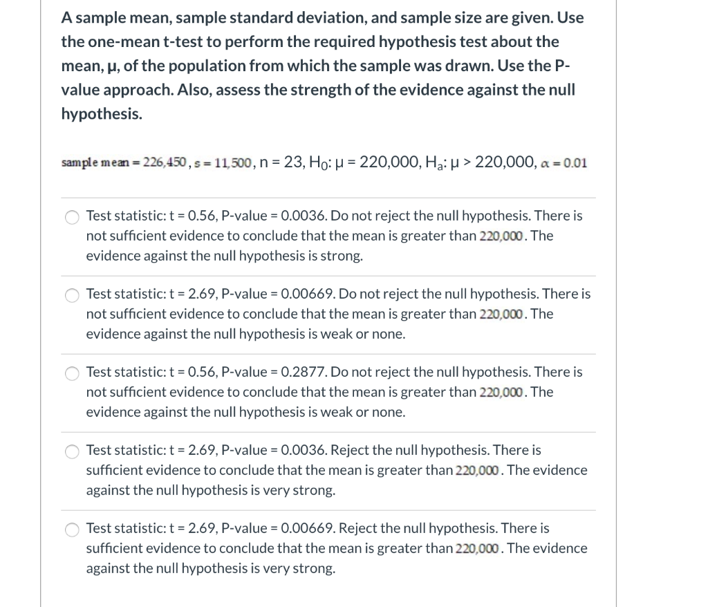 mean standard deviation regression hypothesis testing and sample size determination