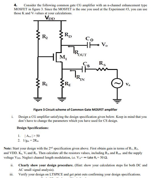 4. Consider the following common gate CG amplifier | Chegg.com