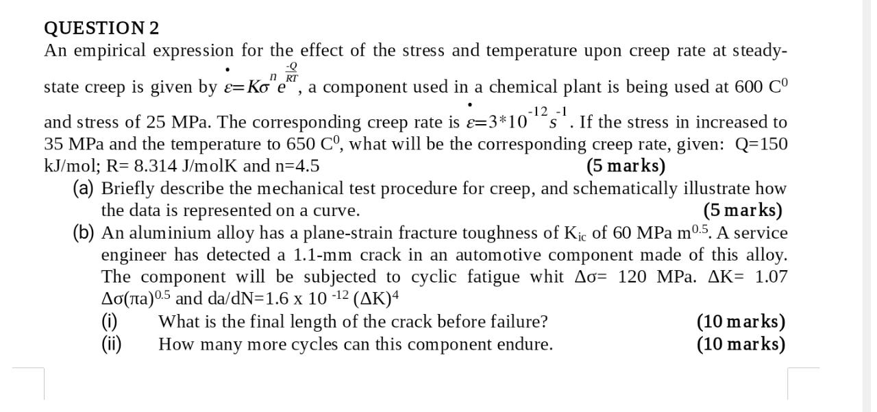 Solved QUESTION 2 An empirical expression for the effect of | Chegg.com