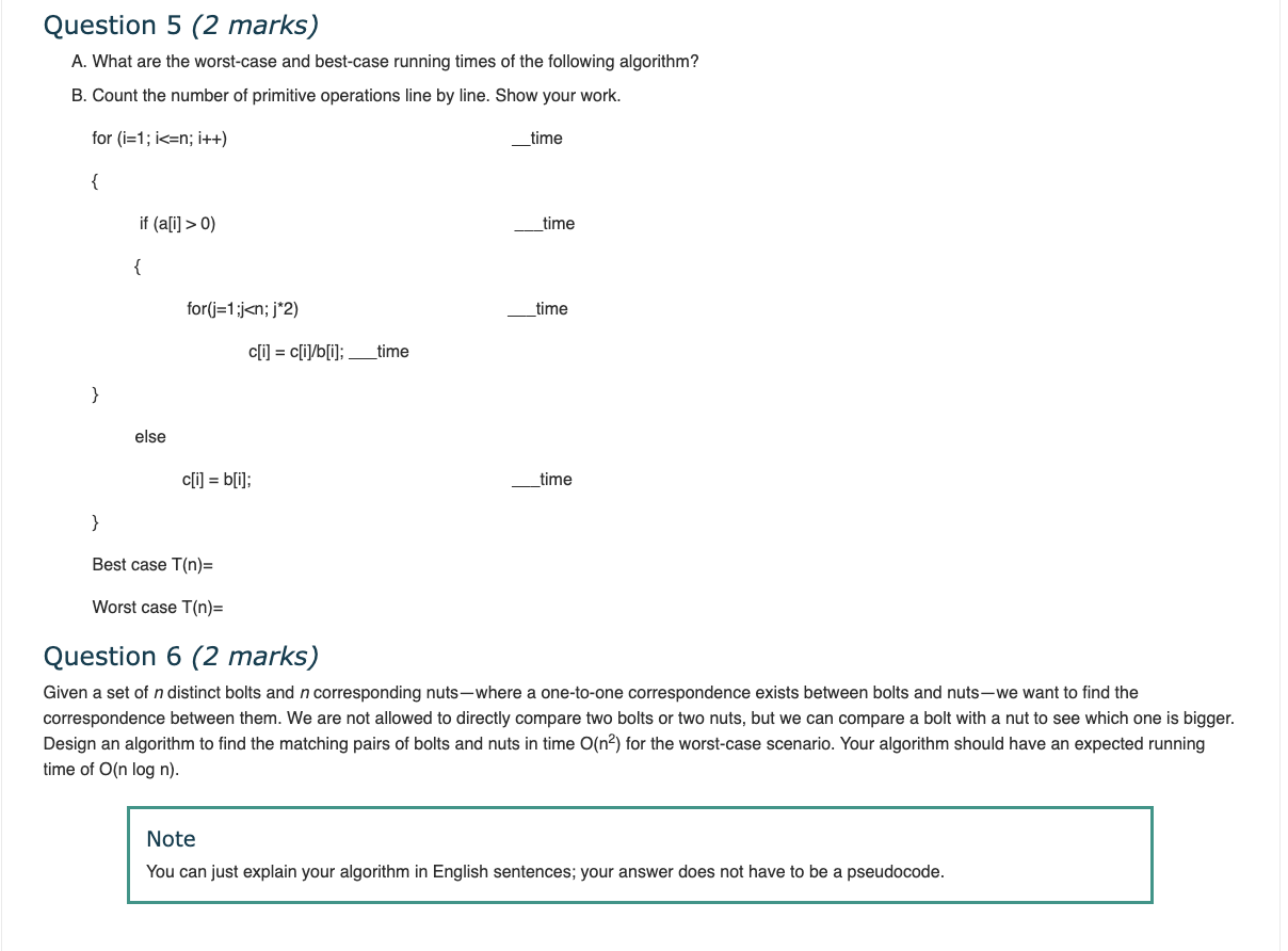 Solved Question 5 (2 ﻿marks)A. ﻿What are the worst-case and | Chegg.com
