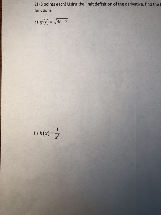 Solved Using the limit definition of the derivative find the | Chegg.com