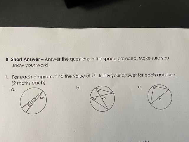 Solved For each diagram, find the value of X. Justify your | Chegg.com