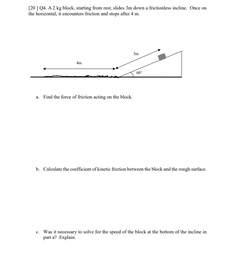 Solved [20] Q4. A 2 kg block, starting from rest, slides 3m | Chegg.com