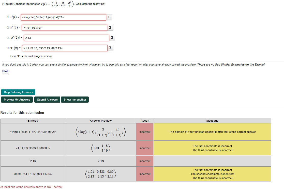 Solved (1 point) Consider the function r(t) = 1+0 110 1+t 34 | Chegg.com