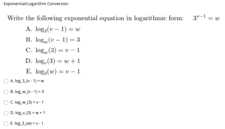 Solved Exponential Logarithm Conversion 30 1 W Write Th Chegg Com