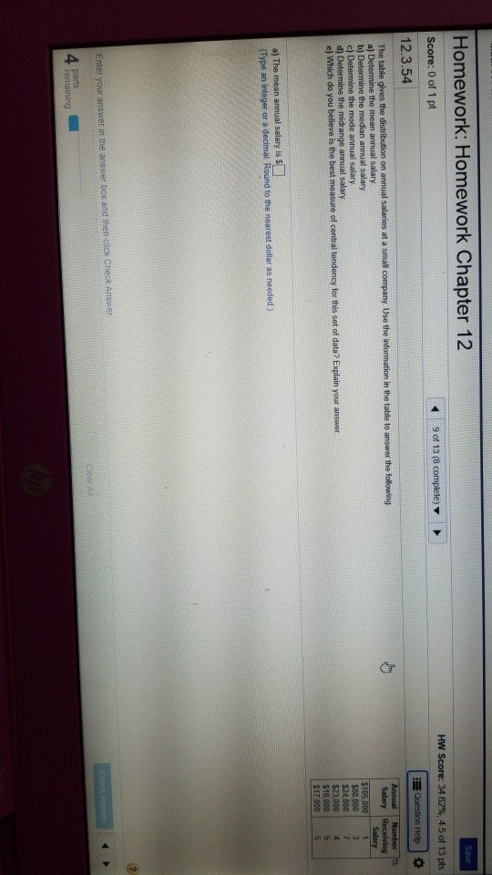 Solved Homework: Homework Chapter 12 Save Score: 0 of 1 pt 9 | Chegg.com