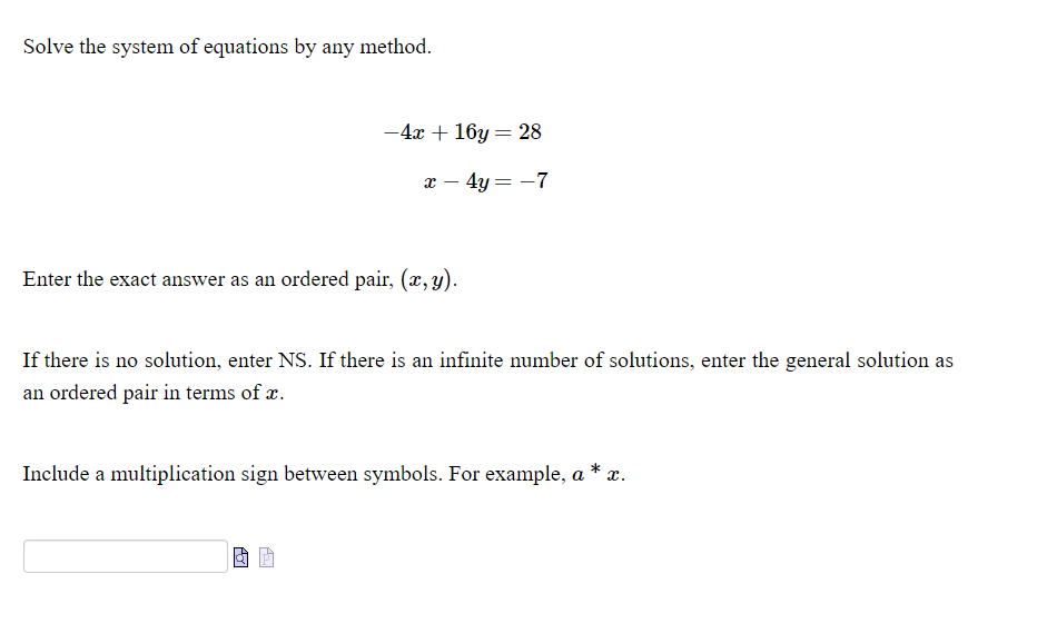 Solved Solve the system of equations by any method. | Chegg.com