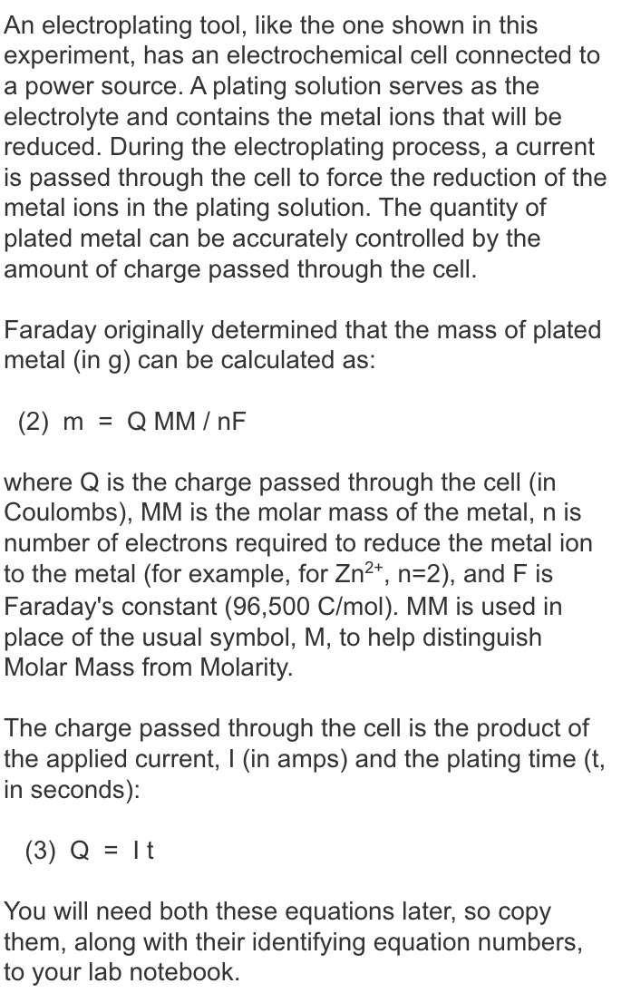 Solved Using The 0 1 A Current And 5000 S Plating Time In Chegg Com