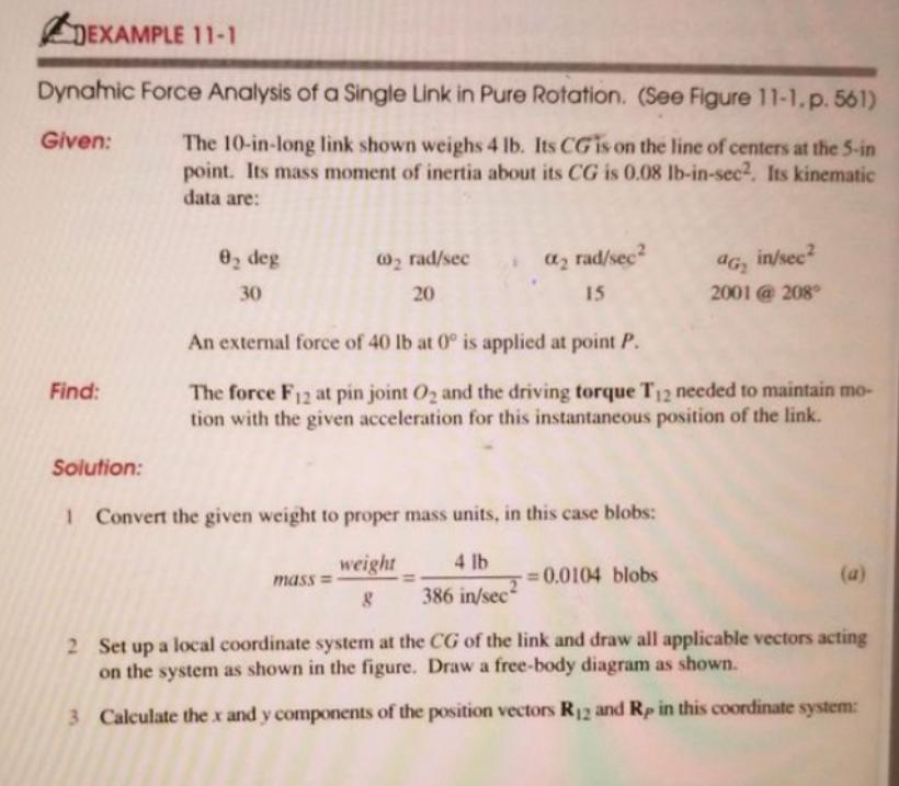 Dynatnic Force Analysis of a Single Link in Pure | Chegg.com