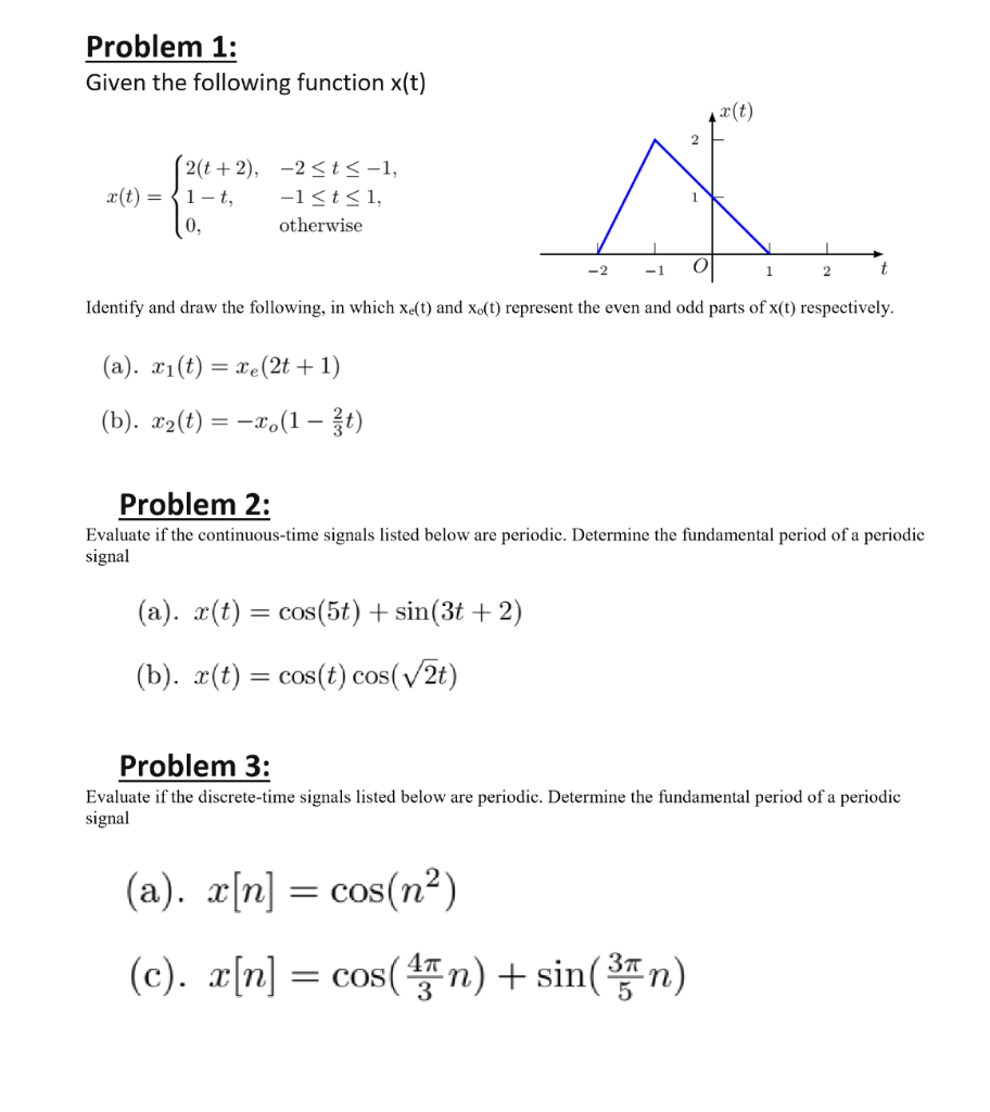 Solved Problem 1: Given The Following Function X(t) | Chegg.com