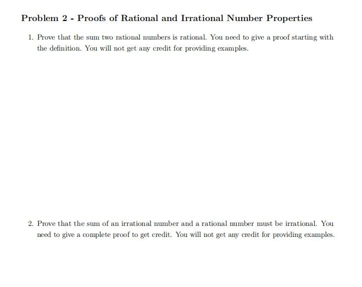 Solved Problem 2 - Proofs of Rational and Irrational Number | Chegg.com