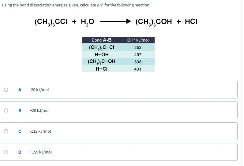 Solved Using The Bond Dissociation Energies Given, Calculate | Chegg.com