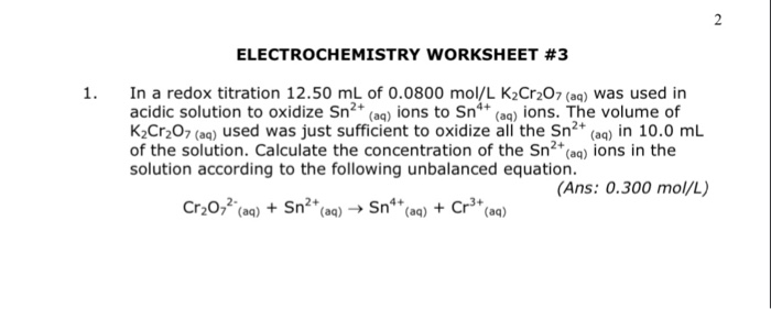 Solved: ELECTROCHEMISTRY WORKSHEET #3 1. In A Redox Titrat... | Chegg.com