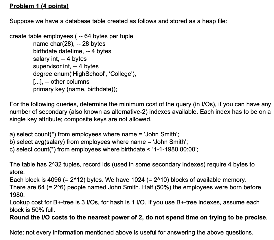 DATABASE MANAGEMENT SYSTEM PROBLEMS. MUST ANSWER ALL | Chegg.com