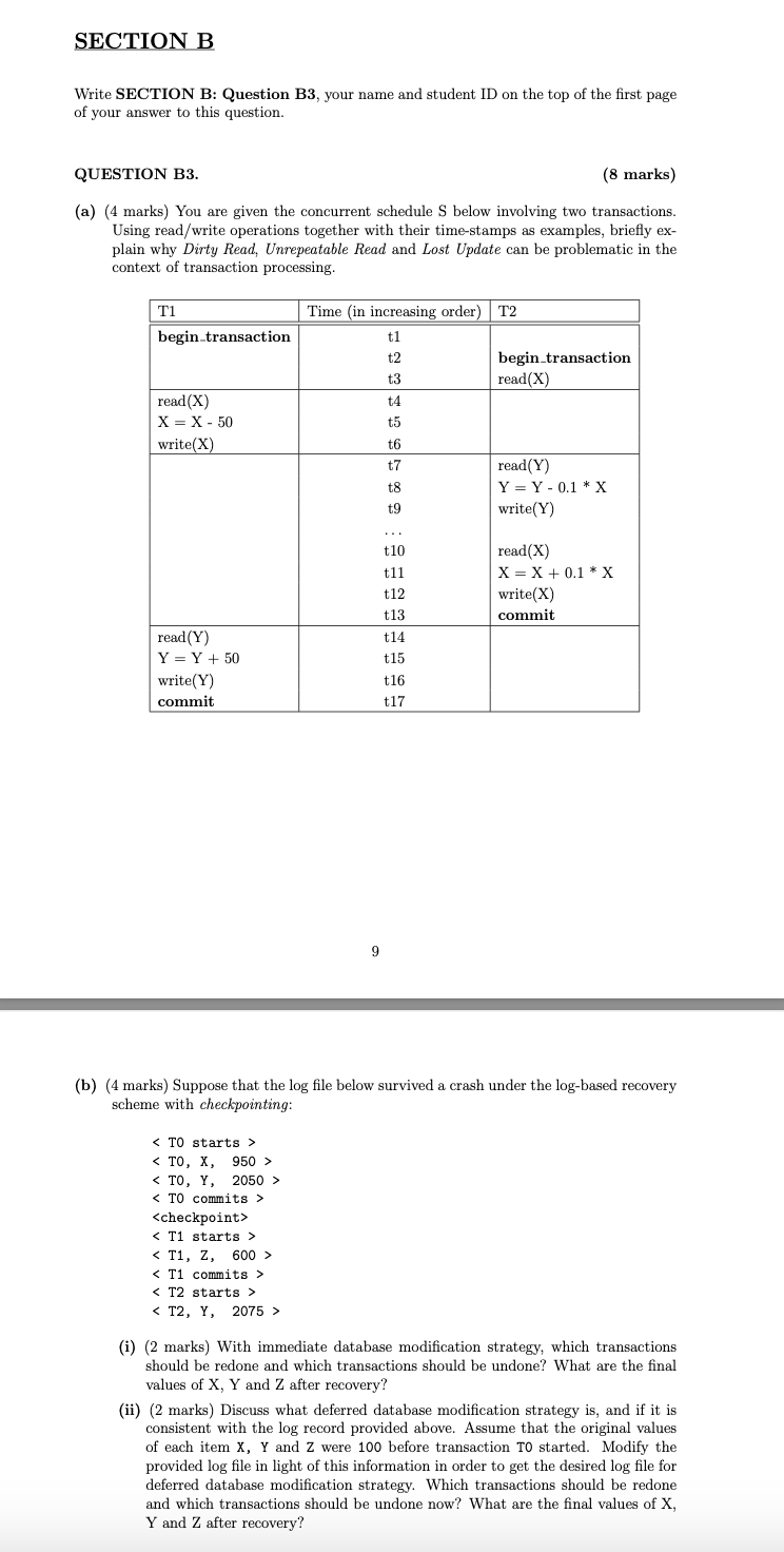 Solved Write SECTION B: Question B3, Your Name And Student | Chegg.com