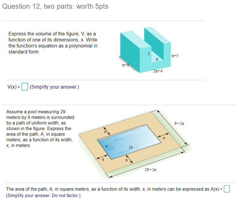 Solved Question 12 Two Parts Worth 5pts Express The Volume Chegg Com