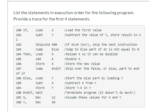 Solved List the statements in execution order for the | Chegg.com