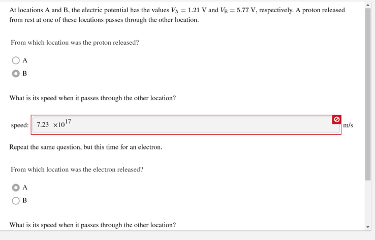 Solved At Locations A And B, The Electric Potential Has The | Chegg.com