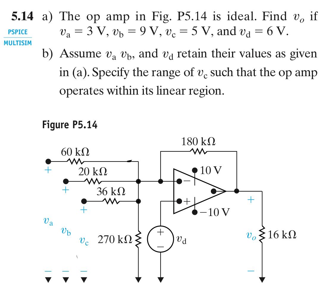 Solved 5.14 a) The op amp in Fig. P5.14 is ideal. Find vo if | Chegg.com