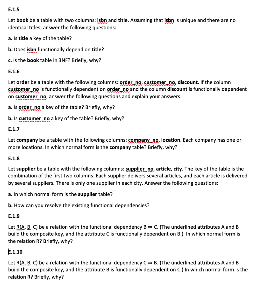 Solved E.1.5 Let book be a table with two columns: isbn and | Chegg.com