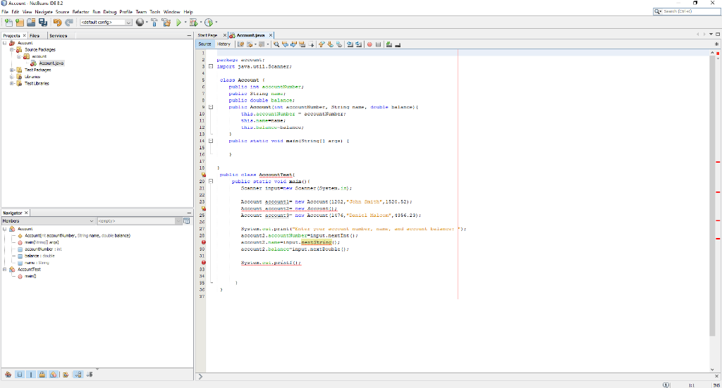 Solved in Java, I need to get user input for the account | Chegg.com