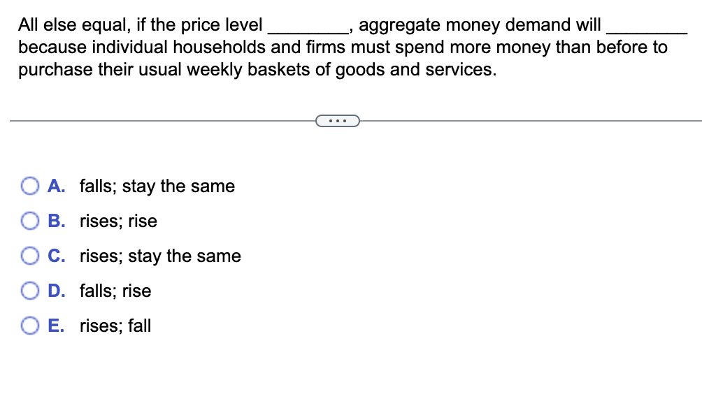 Solved All else equal, if the price level , aggregate money | Chegg.com