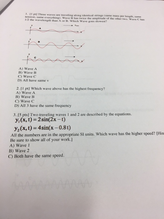 Solved Three waves are traveling along identical strings