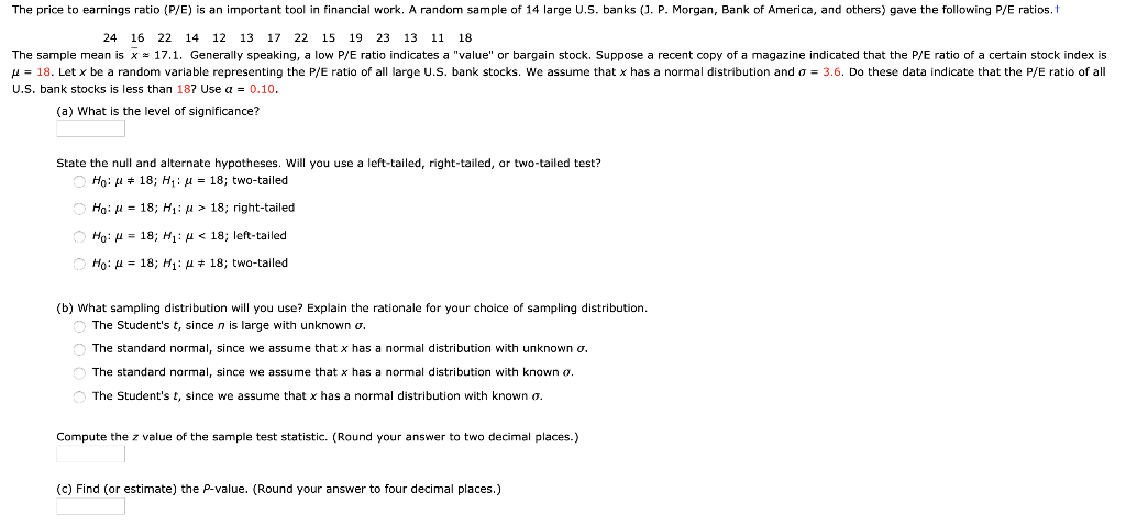 Solved The Price To Earnings Ratio P E Is An Important Chegg Com