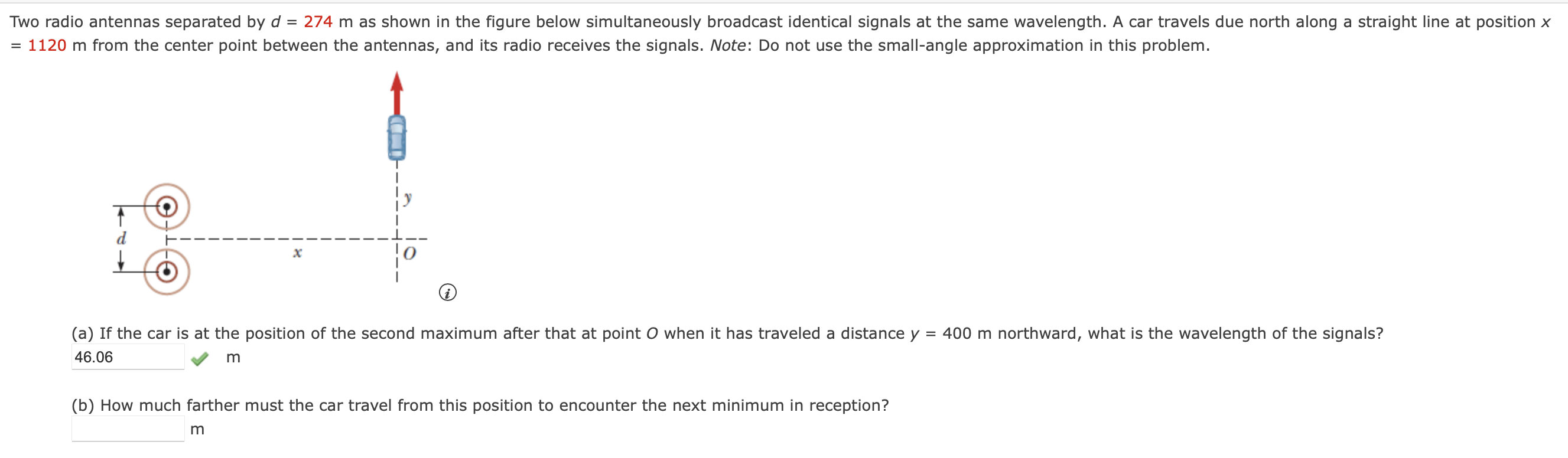 Solved Two radio antennas separated by d = 274 m as shown in