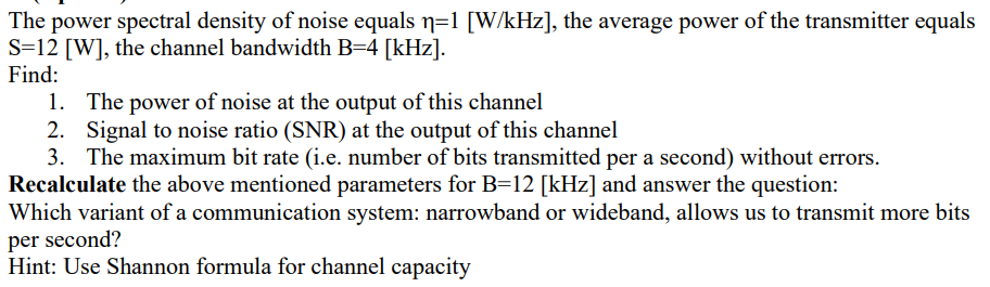 Solved The power spectral density of noise equals n=1 | Chegg.com