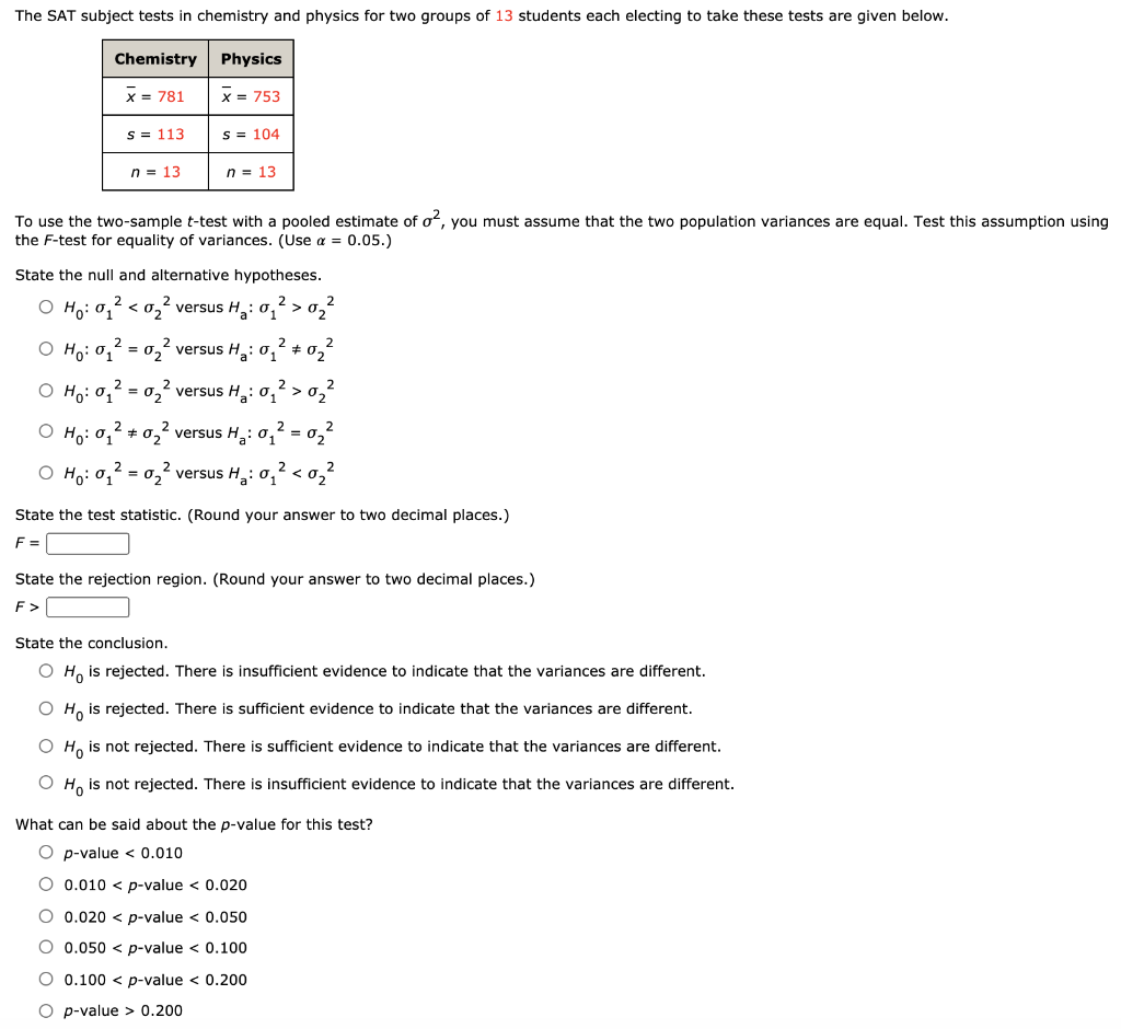 Solved The SAT subject tests in chemistry and physics for | Chegg.com