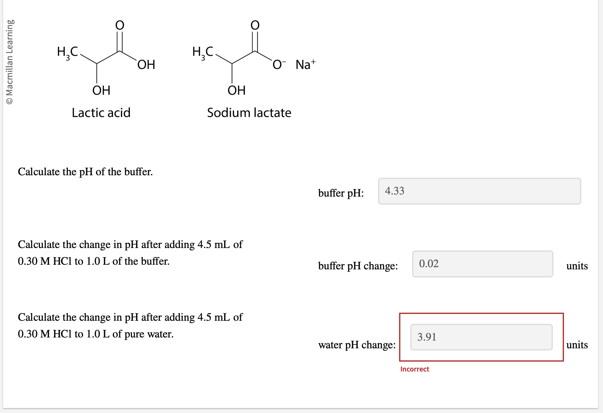 calculate change in ph of buffer solution