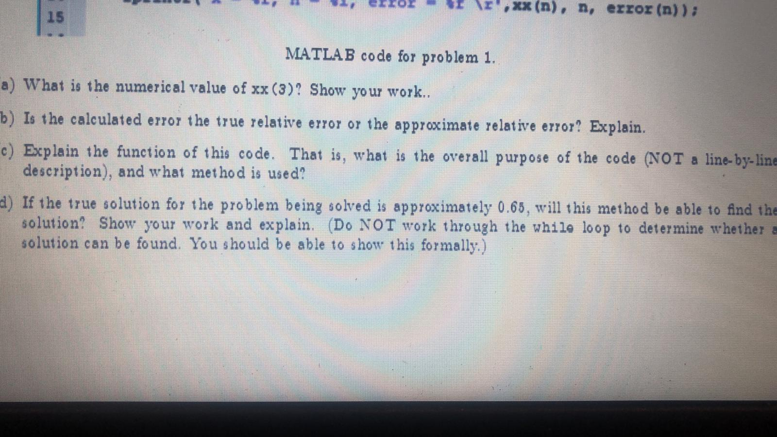 Solved Consider the following lines of MATLAB code: MATLAB | Chegg.com