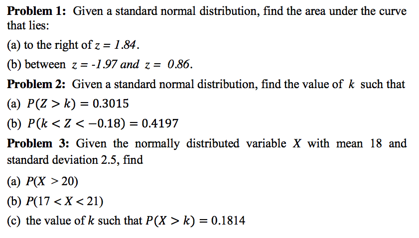 Solved Problem 1: Given a standard normal distribution, find | Chegg.com