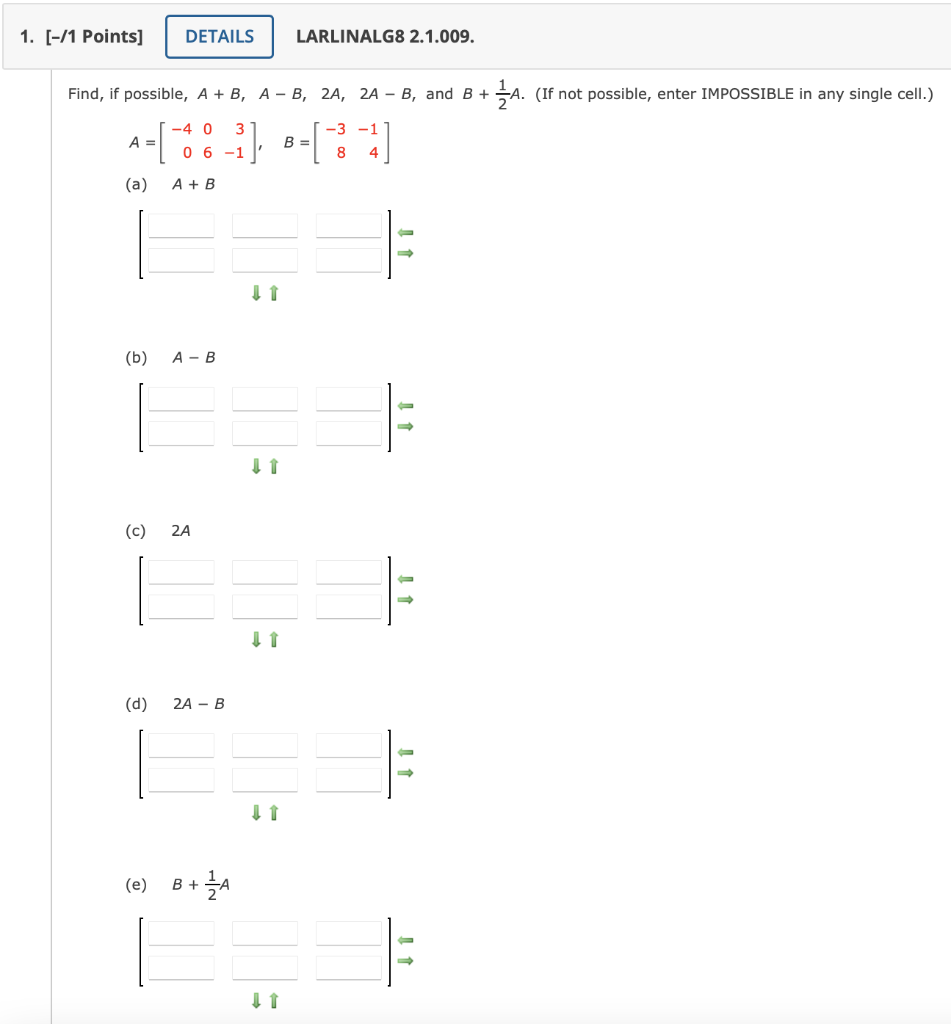 Solved Possible, A+B,A−B,2A,2A−B, And B+21A | Chegg.com